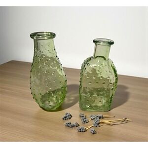 Vintage Set HAND BLOWN
Green Hobnail ART GLASS
Bottle Vases
